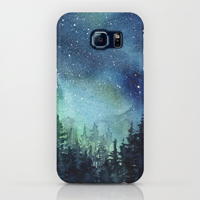 galaxy watercolor aurora borealis painting iphone case