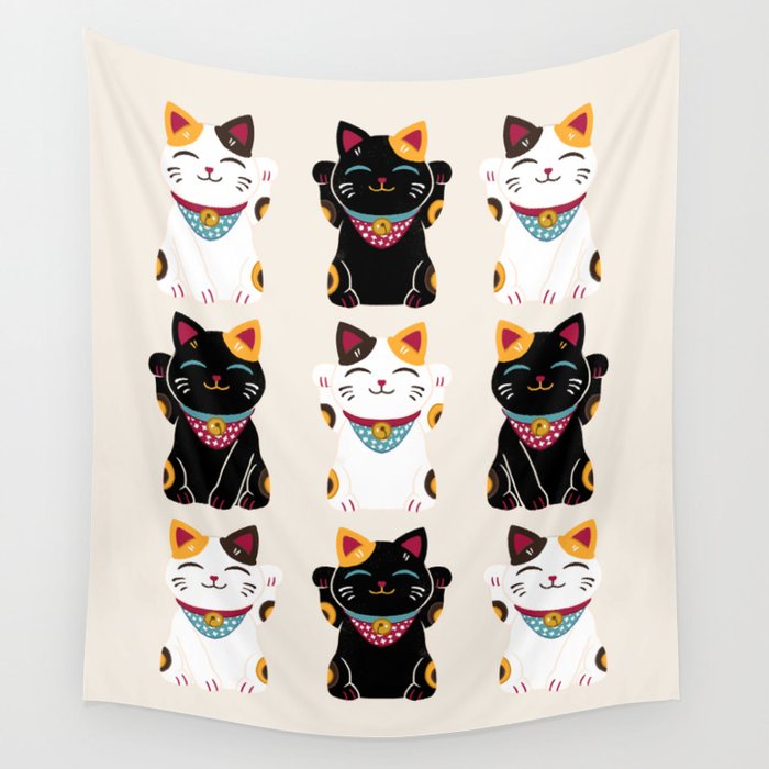 Maneki Neko - Lucky Cats Wall Tapestry