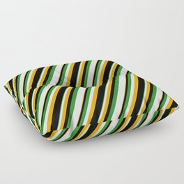 [ Thumbnail: Forest Green, Lavender, Orange & Black Colored Striped Pattern Floor Pillow ]