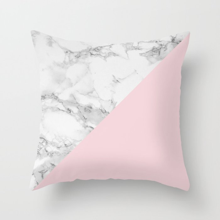 Marble + Pastel Pink Throw Pillow
