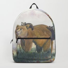 Bear Family Backpack | Children, Cub, Little, Animal, Bears, Grizzly, Watercolor, Family, Wildlife, Brown 