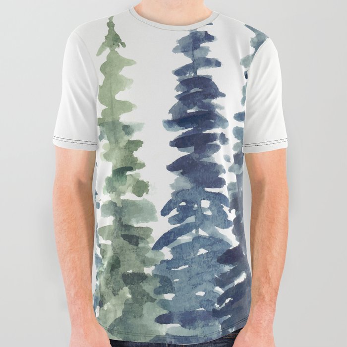 Pine Trees Watercolor All Over Graphic Tee