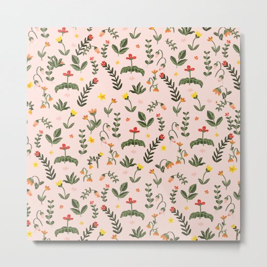 Bright Pink Floral Garden Metal Print