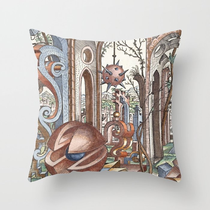 Geometria et Perspectiva Pl 09 Fine Art print , Lorenz Stoer ,Geometric Landscape Architecture Throw Pillow