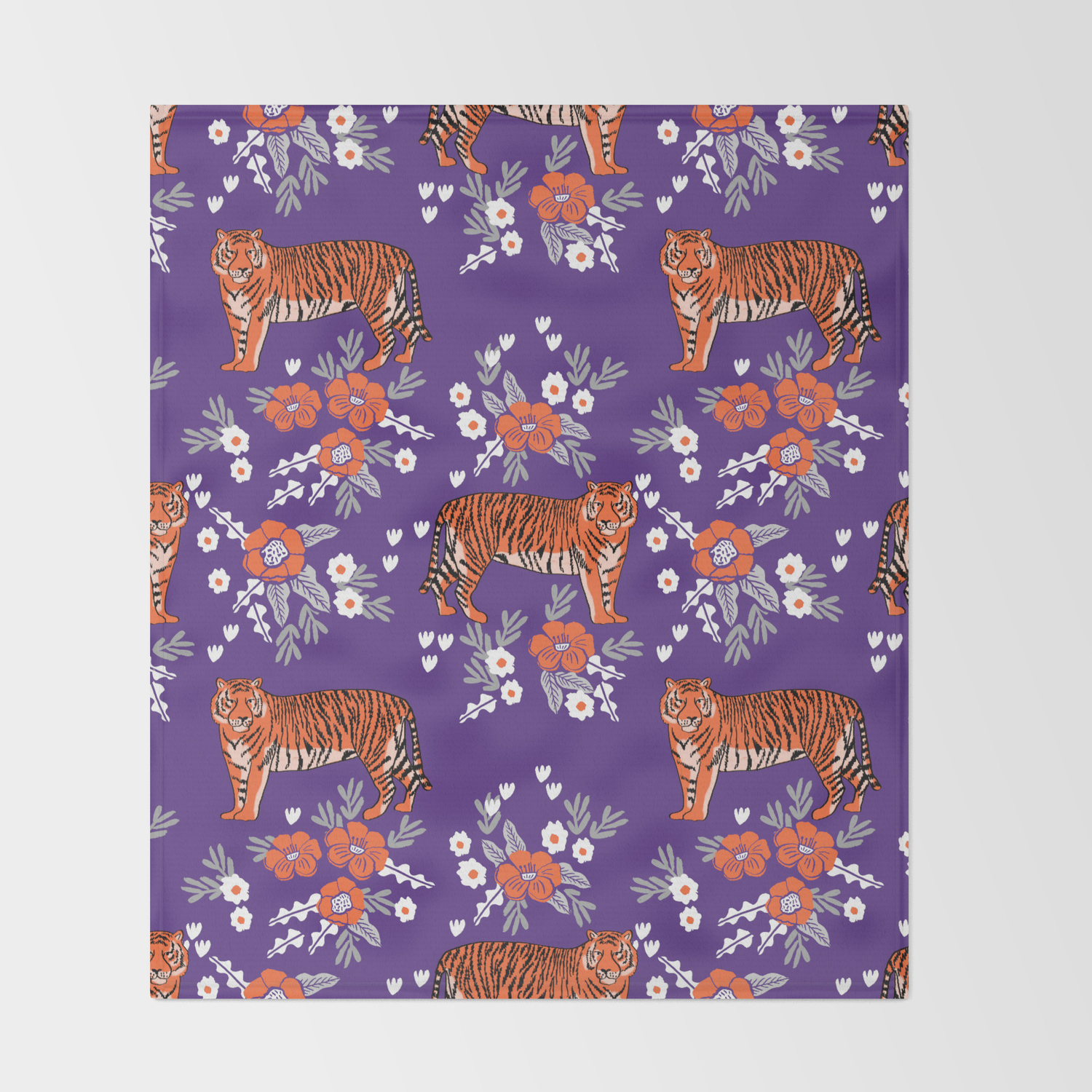 Tiger Clemson Purple And Orange Florals University Fan Variety