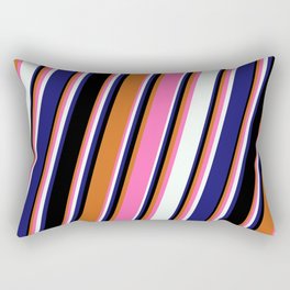[ Thumbnail: Chocolate, Hot Pink, Mint Cream, Midnight Blue & Black Colored Lines/Stripes Pattern Rectangular Pillow ]