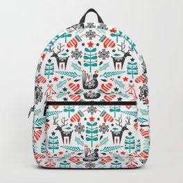 Hygge Holiday Backpack | Animal, Christmastree, Danish, Snowflakes, Aqua, Curated, Graphicdesign, Birds, Vector, Illustration 