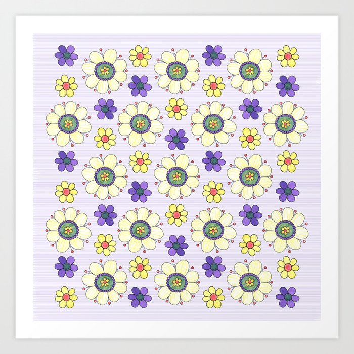 Crazy Daisies Lavender Art Print