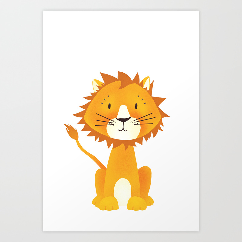 Cute Lion Illustration On White Background Art Print By