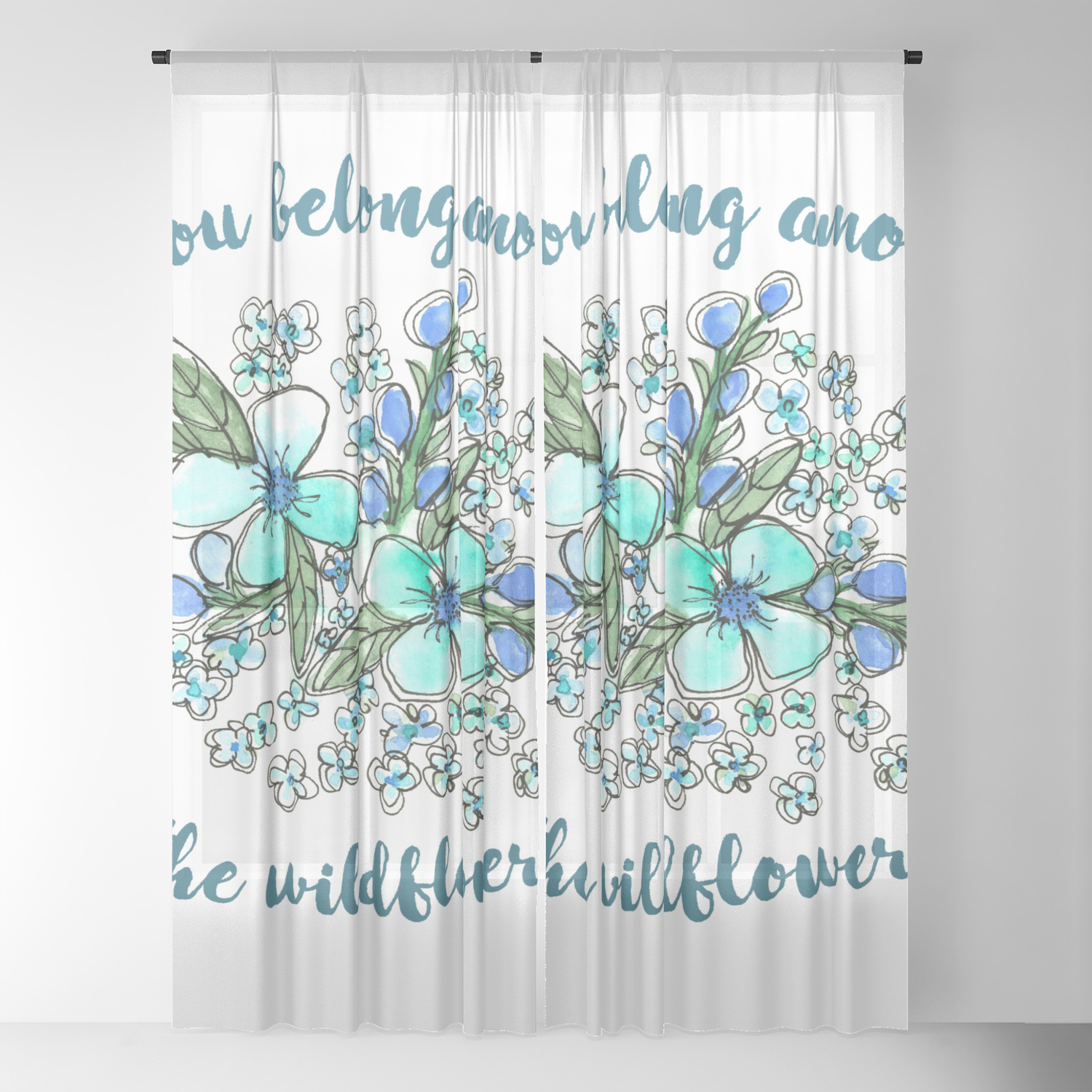 You Belong Among The Wildflowers Tom Petty Quote Watercolor Illustration Sheer Curtain By Designandart Society6