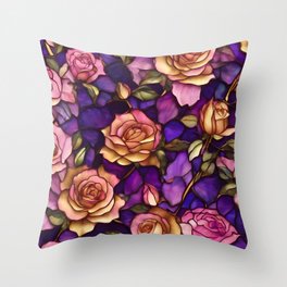 Stained Glass Roses Popular Elegant Collection Throw Pillow