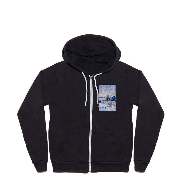Snowy Evening at Webster Township Full Zip Hoodie