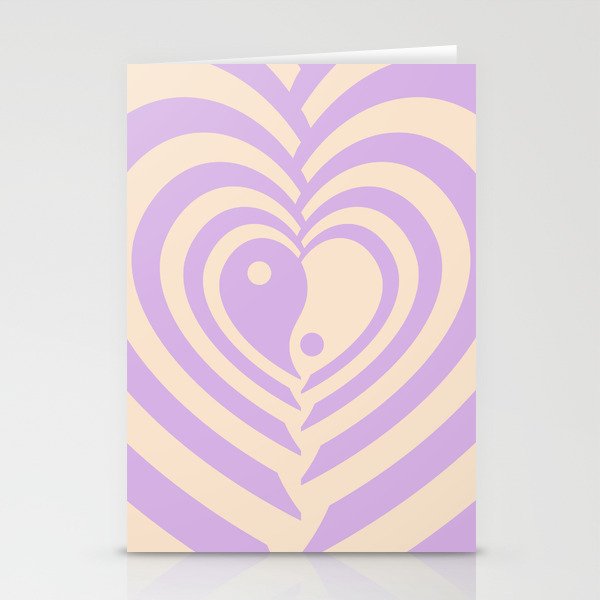 Lilac 70s Yin Yang Psychedelic Hearts Pattern (xii 2021) Stationery Cards
