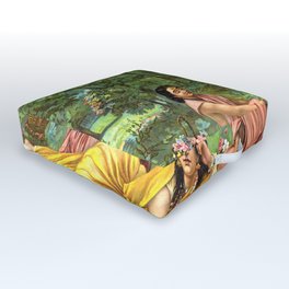 Shakuntala Patralekhana by Raja Ravi Varma Outdoor Floor Cushion | Shakuntala, Rajaravivarma, Ravivarma, Priyamvada, Hermitage, Dushyanta, Forest, Raja, Hinduism, Grass 