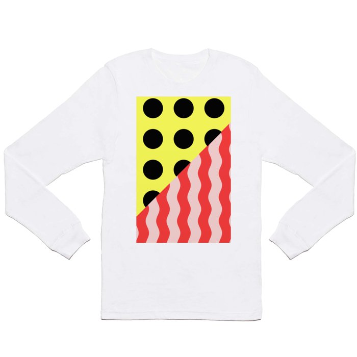 Polka Waves - black and yellow polka dots and red and pink waves Long Sleeve T Shirt