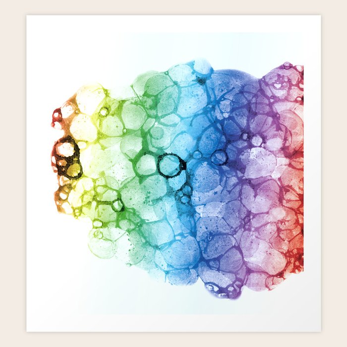 Watercolor Rainbow Abstract Bubble Splashing Paint Isolated On