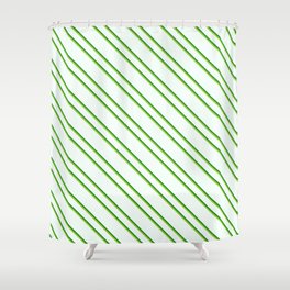 [ Thumbnail: Mint Cream, Forest Green, and Green Colored Striped/Lined Pattern Shower Curtain ]