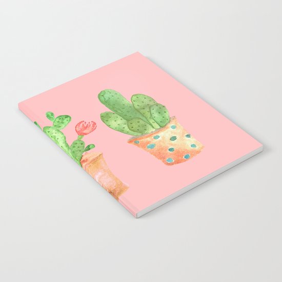Three Green Cacti On Pink Background Notebook
