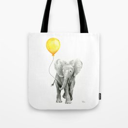 Elephant Watercolor Yellow Balloon Whimsical Baby Animals Tote Bag