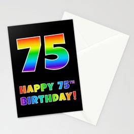 [ Thumbnail: HAPPY 75TH BIRTHDAY - Multicolored Rainbow Spectrum Gradient Stationery Cards ]