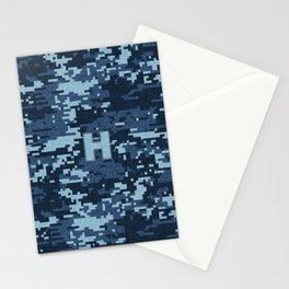 Personalized H Letter on Blue Military Camouflage Air Force Design, Veterans Day Gift / Valentine Gift / Military Anniversary Gift / Army Birthday Gift iPhone Case Stationery Card