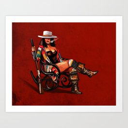 Vintage Pinup Cowgirl In A Rocking Chair With A Shotgun Art Print