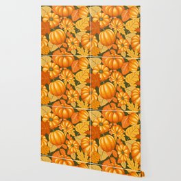 Pumpkins and Autumn Leaves Party Wallpaper