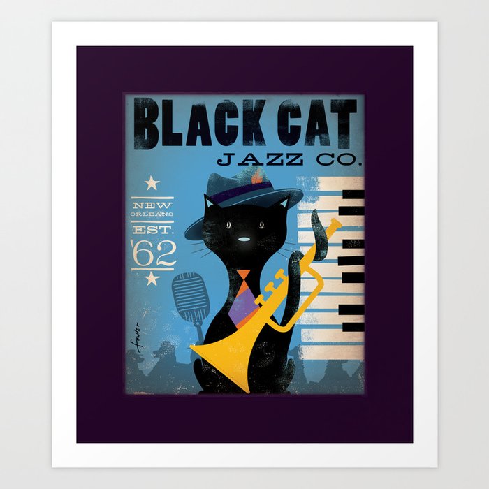 Black Cat Jazz Company Music Art New Orleans Art Print