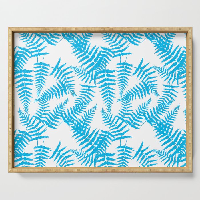 Turquoise Silhouette Fern Leaves Pattern Serving Tray