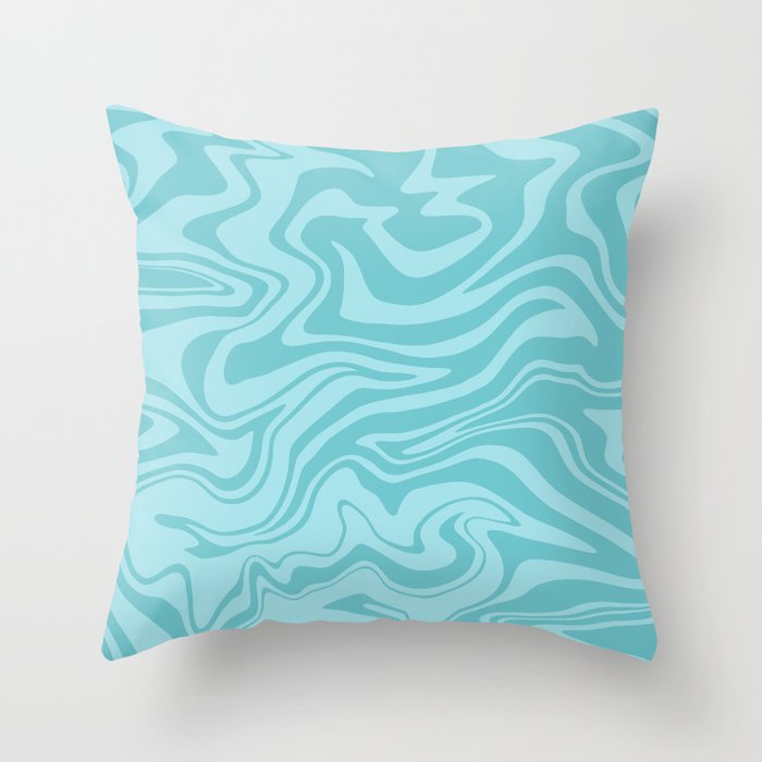 Abstract Modern Melting Ocean, Liquid Sea Waves Swirl, Marbled Pattern in Light Pastel Aqua Blue Throw Pillow