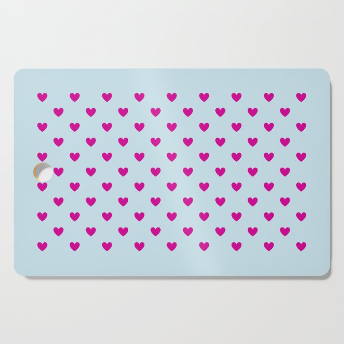 Hearts All Over - fuchsia on light blue Cutting Board