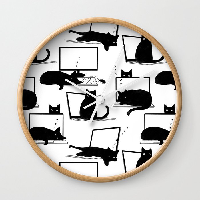 Cats Sitting on Laptops Wall Clock