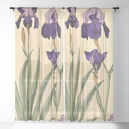 Maurice Verneuil - Iris germanique - botanical poster Sheer Curtain
