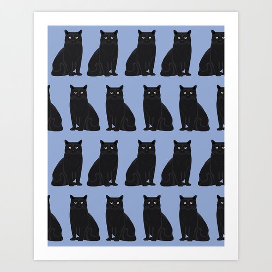 Black Cat pattern print cute cat lady gift for cat lover pet portraits cat art animal children Art Print