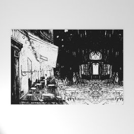 Cafe Terrace at Night By Vincent Van Gogh in Black and White Welcome Mat