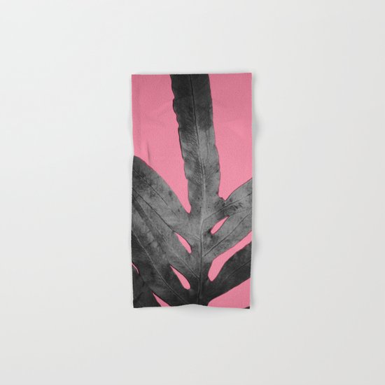Green Fern on Pink - Black Shadow Hand & Bath Towel