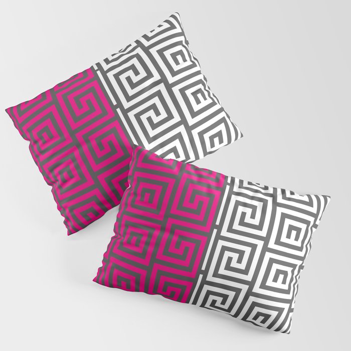 Funky Geometric Greek Shapes in Hot Pink Pillow Sham