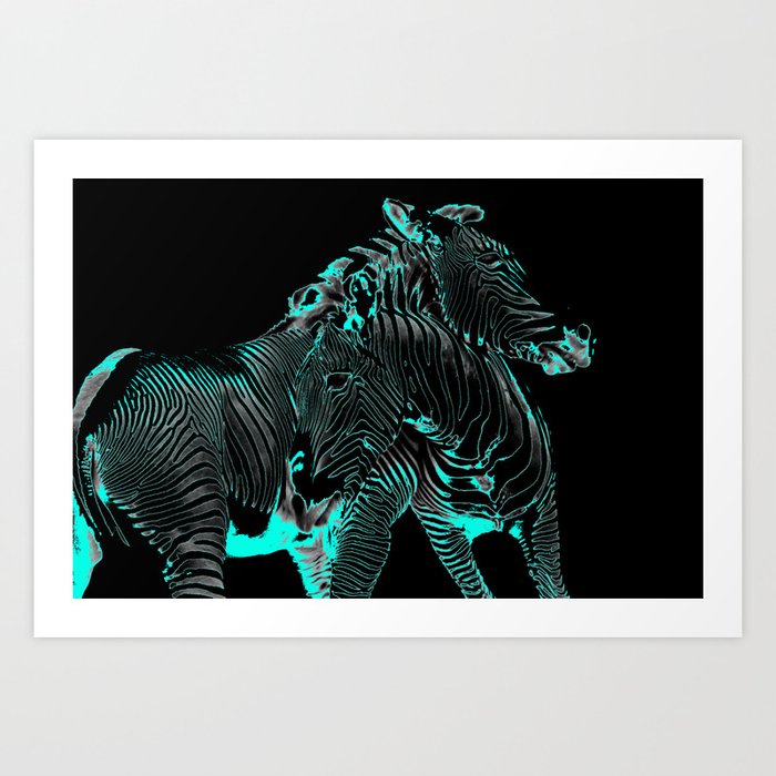Turquoise Inverse Zebras Art Print