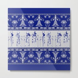 Egyptian Gods and Ornamental border - blue and grey Metal Print