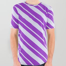 [ Thumbnail: Lavender and Dark Orchid Colored Striped/Lined Pattern All Over Graphic Tee ]