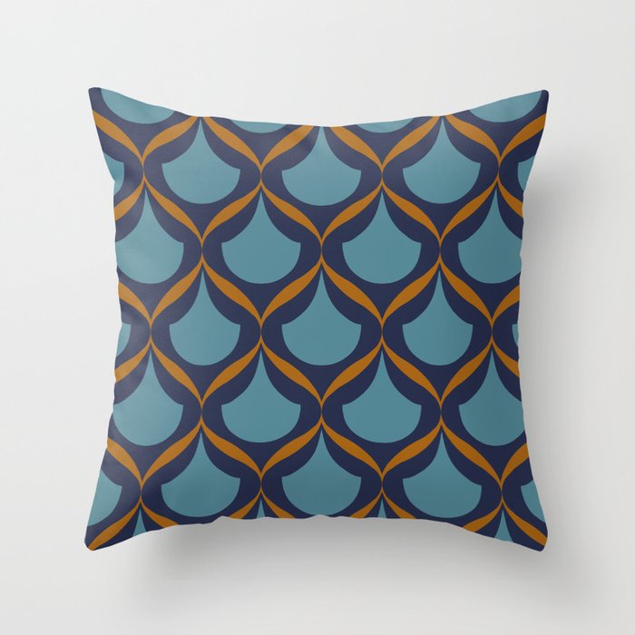 Moroccan Ogee Pattern 2.1 Blue Teal Orange Ribbon Throw Pillow