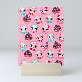 Cute Cupcakes on Pink Mini Art Print