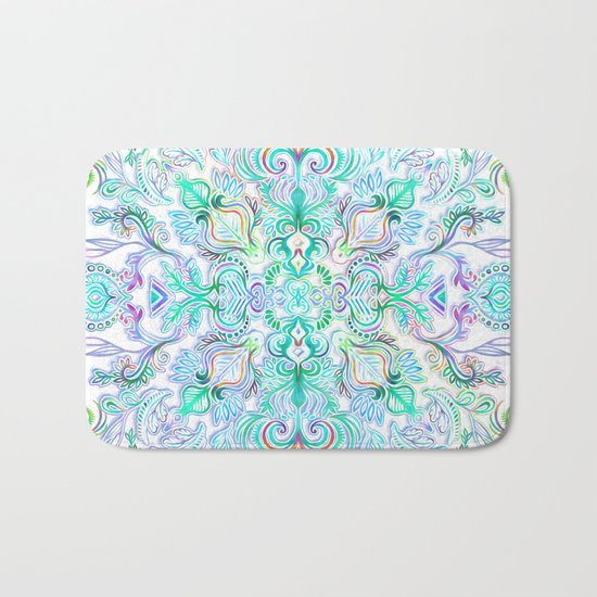 Painted Rainbow Doodles Bath Mat
