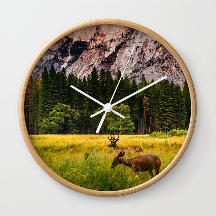 Two Deer Near Half Dome Wall Clock