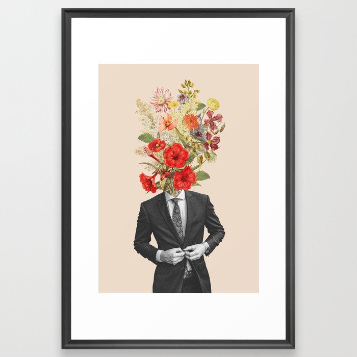 Man in red flowers Framed Art Print