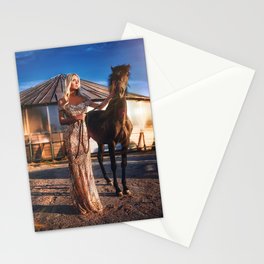 Lord of the manor; blond with horse magical realism female portrait color photograph / photography Stationery Card