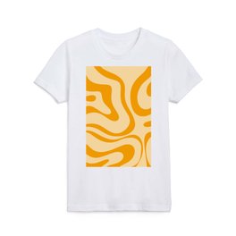 Modern Retro Liquid Swirl Abstract Pattern in Amber Orange Kids T Shirt