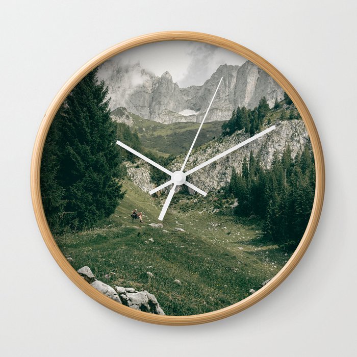 Peaceful Mountains | Landscape Photography Alps | Print Art Wall Clock