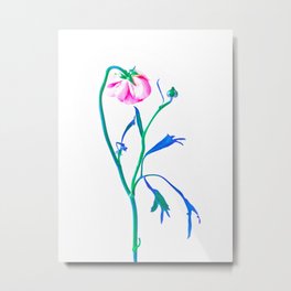 One Flower - Study 3. Back Metal Print | Backview, Digital, Romance, White, Ranunculus, Romantic, Beautiful, Blue, Chinoiserie, Pink 