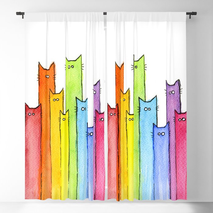 Cat Rainbow Watercolor Pattern Blackout Curtain